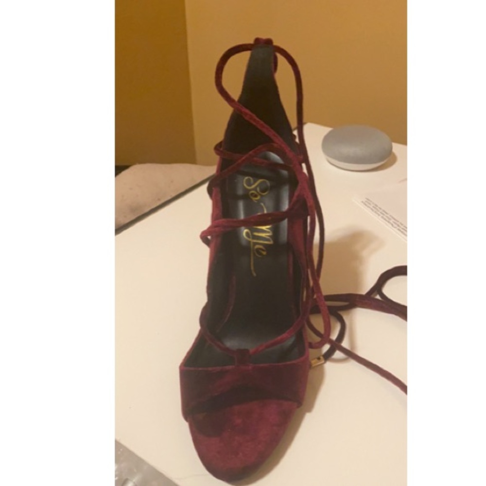 So Me Red Wine Suede Lace Up Heels